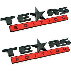Muzzys (Set of TWO) Texas Edition BLACK and RED 3M Stick On Emblem Badge FITS GMC Sierra Chevy Silverado Suburban Tahoe Ford F150 Dodge Ram Nissan Titan Truck