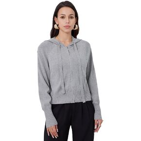Women's Zip Up Knit Cardigan Drawstring Cropped Sweaters Hooded Pullover