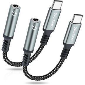 محول مقبس سماعة رأس أنثى USB من النوع C إلى 3.5 ملم (عبوة من قطعتين)، سلك كابل USB C إلى Aux Audio Dongle لهاتف iPhone 15/15 Pro Max/15 Plus/، iPad Pro MacBook Pixel XL Samsung Galaxy S20 S21 S23 S23+ in Kuwait