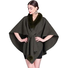 Women's Faux Fur Shawl Wrap Stole Knit Cardigan Cape Shawl Bridal Open Front Poncho Cloak Large Scarf Blanket Coat