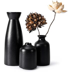 Ceramic Vase Set -3 Exquisite Small Vase Decor, Modern Bohemian, Pampas Grass Dried Flower Decor, Fit for Dining Table, Living Room, Bedroom, Shelf (Black)