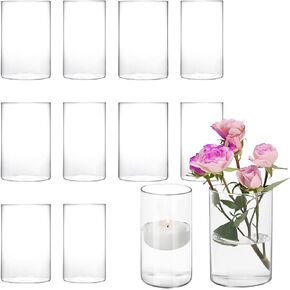 Fixwal 12pcs Clear Glass Cylinder Vases, 6 Inch Tall Cylinder Vases for Centerpieces, Glass Flower Vase, Hurricane Floating Candle Holder Vase for Table Shelf, Party, Wedding, Home Decor