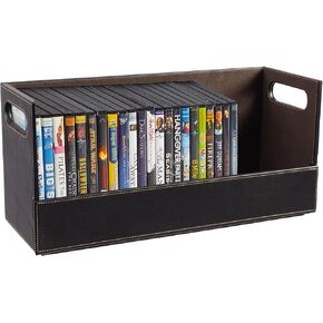 DVD & CD Storage Box, CD & DVD Storage Box, Movie Shelf Organizer for Blu-Ray, Video Game Cases, CDs, VHS Tape Display Stand, Disc Holder Can Store Up to 28 DVDs & 40 CDs, Faux Leather