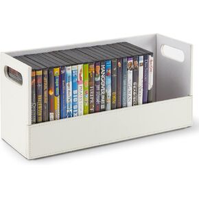 صندوق تخزين DVD وCD، صندوق تخزين CD وDVD، منظم رف الأفلام لبلو راي، وحافظات ألعاب الفيديو، والأقراص المضغوطة، وحامل عرض شريط VHS، يمكن لحامل الأقراص تخزين ما يصل إلى 28 قرص DVD و40 قرص مضغوط، جلد صناعي