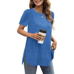 JomeDesign Summer Tops for Women Trendy Short Sleeve Shirts Side Split Loose Casual Tunic Tops
