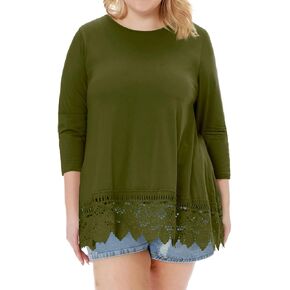 Plus Size Tunic Tops for Women Loose Fit Long Sleeve Cotton Lace Extender Blouse Shirts Dressy for Leggings