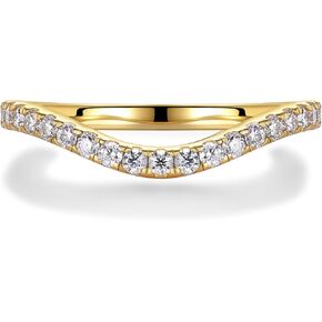 Gold Curved Moissanite Band for Women, D Color VVS1 Clarity Moissanite 14K Yellow Gold Vermeil Handmade Pave Moissanite Wedding Band Moissanite Rings for Women Matching Band