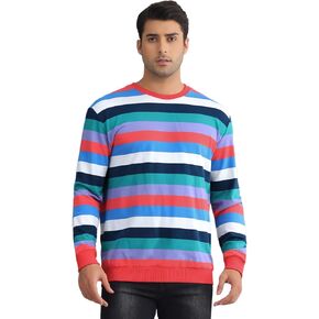 Lars Amadeus Rainbow Stripes Sweatshirt for Men's Crew Neck Multicolor Striped Pullover Sweatshirt