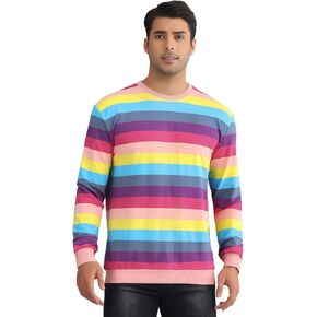 Lars Amadeus Rainbow Stripes Sweatshirt for Men's Crew Neck Multicolor Striped Pullover Sweatshirt in Kuwait