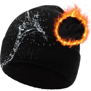 Oversize L/XL/XXL Beanie Hat for Big Heads - Waterproof Merino Wool Blend Beanie Fleece Lined Hat for All-Weather Winter Warm