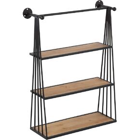 Kate and Laurel Nevin Rustic Three Tier Shelf, 23.25" x 30.25" x 8", Brown and Black, Modern Farmhouse Inspired Wall Storage and Decor