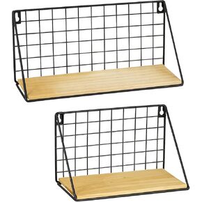 47th & Main Wooden Floating Wall Shelf, Set of 2, Natural/Black