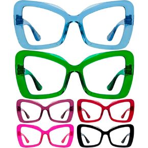 GUD Huge Butterfly Reading Glasses With Screwless Spring Hinge Metalless 6 Pack Oversized Readers for women +1.5