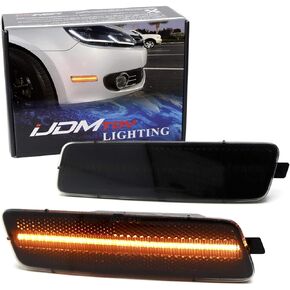 iJDMTOY Smoked Lens Amber Full LED Bumper Side Marker Light Kit Compatible With Volkswagen: 2010-2014 MK6 Golf Hatchback, Jetta Sportwagen, Powered by 40-SMD LED, Replace OEM Amber Sidemarker Lamps
