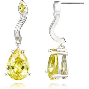 Cicy Bell Dangle Earrings for Women Platinum Plated Cubic Zirconia Teardrop Elegant Yellow Olive Curved Earrings