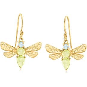 Ross-Simons 1.80 ct. t.w. Peridot and .30 ct. t.w. Swiss Blue Topaz Dragonfly Drop Earrings in 18kt Gold Over Sterling
