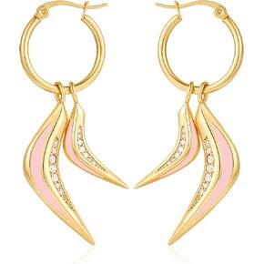 Cicy Bell 14k Gold Plated Horn-Shaped Dangle Earrings for Women Cubic Zirconia Clip On Huggie Drop Earrings Trendy Jewelry Gift
