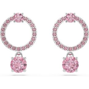 Swarovski Attract drop earrings, Round cut, Pink, Rhodium Finish