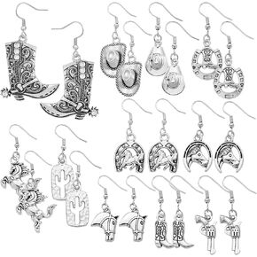 11 Pairs Cowgirl Earrings Rhinestone Vintage Rodeo Cowboy Boot Earrings Texas Cowgirl Boot Hat Dangle Drop Earrings Western Earrings for Women Trendy