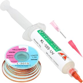 KL-533 Solder Flux & L-2015 Solder Wick,10CC/Bottle No Clean Soldering Flux Paste,1500MM Solder Wick Braid With Flux,0.08 Inch Desolder Wick,Soldering Flux for Electronics