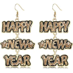 New Years Earrings for Women Hypoallergenic Happy New Year Drop Dangle Earrings Glitter Star New Year Eve Party Earrings Trendy Celebration 2024 New Years Holiday Earrings Jewelry