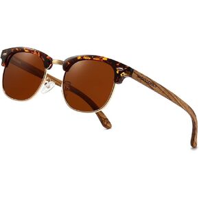 Retro Wood Polarized Sunglasses - 100% UV Protect with Wooden Temple for Men and Women Perfect Gifts