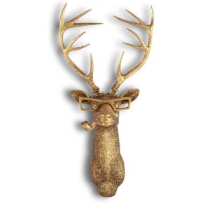 DAUERHAFT Deer Wall Sculpture, Artificial Deer Antlers Wall Decor with Glasses and Pipe, Deer Wall Mount Geometric Stag Animal Wall Hanging Decor, for Living Room