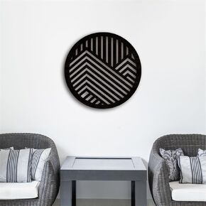 Geometric Wood Wall Art Decor, Modern Vintage Mountain Wall Sculptures Hanging Abstract Panels Decor, 3D Round Hollow Wooden Craft Art Boho Wall Decoration, for Home Office Living Room Bedroom (Black)