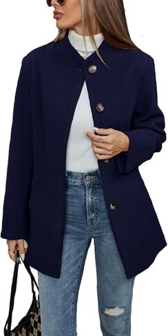 معطف شتوي نسائي من Haellun كاجوال من مزيج الصوف معطف البازلاء ذو ​​صدر واحد معطف واقٍ من المطر in Kuwait