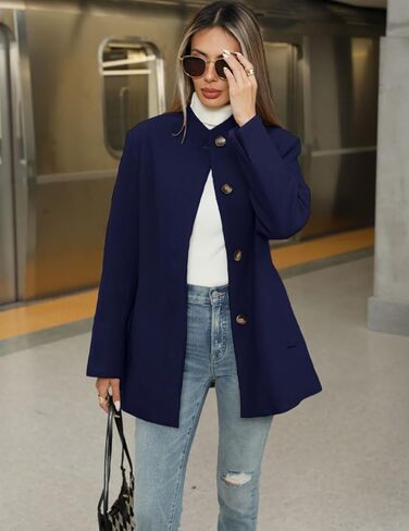 معطف شتوي نسائي من Haellun كاجوال من مزيج الصوف معطف البازلاء ذو ​​صدر واحد معطف واقٍ من المطر in Kuwait