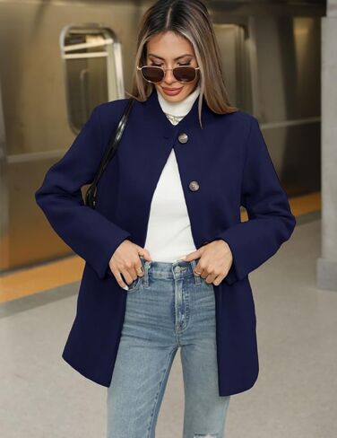 معطف شتوي نسائي من Haellun كاجوال من مزيج الصوف معطف البازلاء ذو ​​صدر واحد معطف واقٍ من المطر in Kuwait