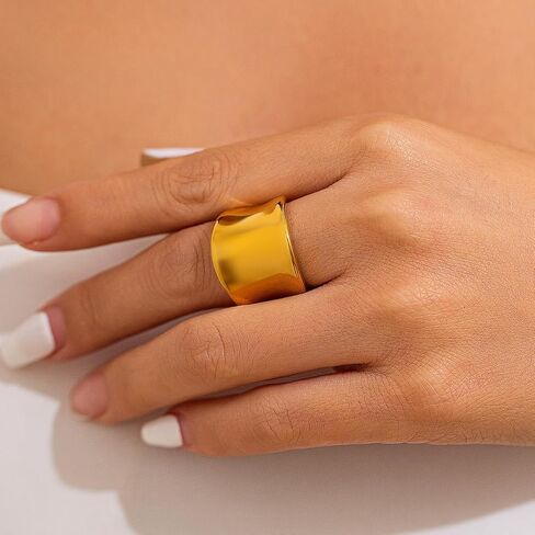Dainty Chunky Gold Rings For Women 14K Gold Plated Wide Band Statement Ring Vintage Stack Gold Rings Non Tarnish Trendy Thumb Knuckle Ring Size 6-10 in Saudi Arabia
