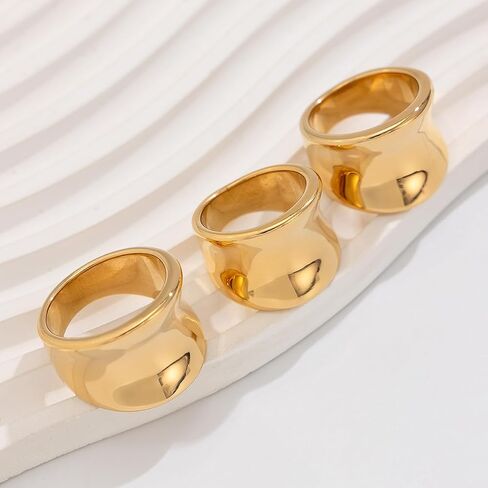 Dainty Chunky Gold Rings For Women 14K Gold Plated Wide Band Statement Ring Vintage Stack Gold Rings Non Tarnish Trendy Thumb Knuckle Ring Size 6-10 in Saudi Arabia