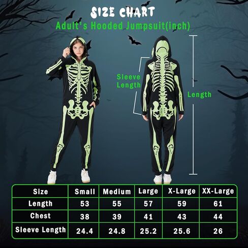 PARTISKY Adult Onesie Skeleton Costume Women & Men, Glow in the Dark Halloween Skeleton Jumpsuit with Zipper Hooded in Saudi Arabia