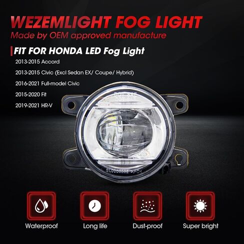 New Version LED Fog Light Compatible With Honda Civic 2013-2021 / Honda Fit 2015-2020/ Honda HR-V 2019-2020/ Honda Accord 2013-2015 LED Fog Lamps(Black) in Saudi Arabia