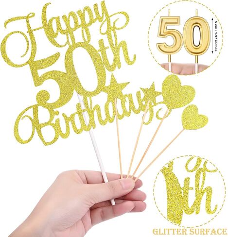 50th Birthday Cake Decorations Set Include 50th Birthday Candles Numeral 50 Cake Candles and Happy 50th Birthday Cake Toppers with Heart Star Cupcake Picks for Birthday Party (Black Series) in Kuwait