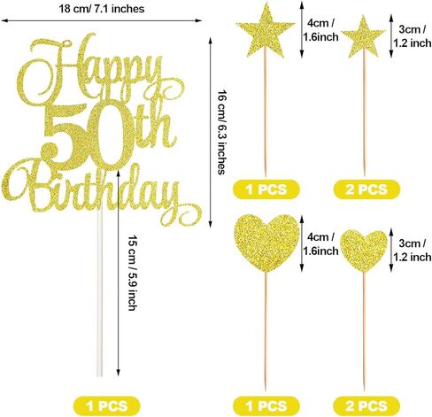 50th Birthday Cake Decorations Set Include 50th Birthday Candles Numeral 50 Cake Candles and Happy 50th Birthday Cake Toppers with Heart Star Cupcake Picks for Birthday Party (Black Series) in Kuwait