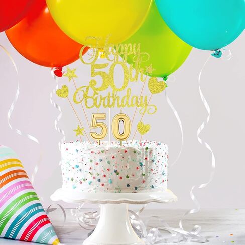 50th Birthday Cake Decorations Set Include 50th Birthday Candles Numeral 50 Cake Candles and Happy 50th Birthday Cake Toppers with Heart Star Cupcake Picks for Birthday Party (Black Series) in Kuwait