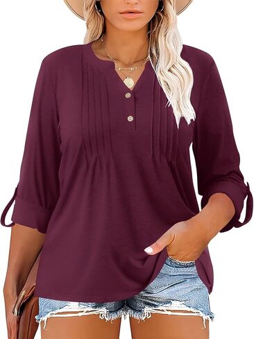 Plus Size Long Sleeve Tops for Women V Neck Henley Long Sleeve Shirts Ladies Loose Button-up Blouses Tunic in Saudi Arabia