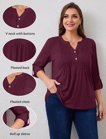 Plus Size Long Sleeve Tops for Women V Neck Henley Long Sleeve Shirts Ladies Loose Button-up Blouses Tunic in Saudi Arabia