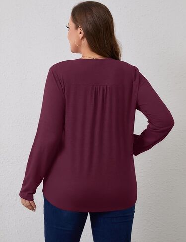 Plus Size Long Sleeve Tops for Women V Neck Henley Long Sleeve Shirts Ladies Loose Button-up Blouses Tunic in Saudi Arabia