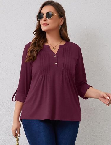 Plus Size Long Sleeve Tops for Women V Neck Henley Long Sleeve Shirts Ladies Loose Button-up Blouses Tunic in Saudi Arabia