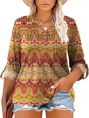 Plus Size Long Sleeve Tops for Women V Neck Henley Long Sleeve Shirts Ladies Loose Button-up Blouses Tunic in Saudi Arabia