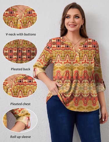 Plus Size Long Sleeve Tops for Women V Neck Henley Long Sleeve Shirts Ladies Loose Button-up Blouses Tunic in Saudi Arabia