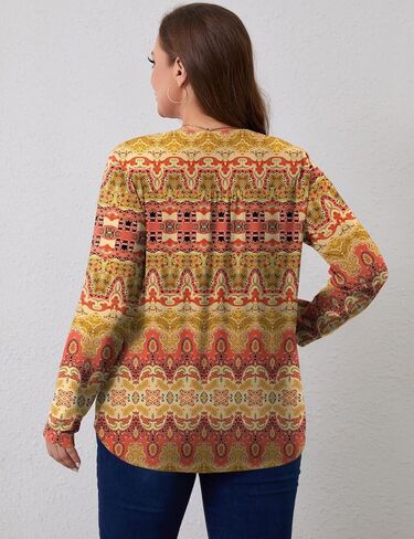 Plus Size Long Sleeve Tops for Women V Neck Henley Long Sleeve Shirts Ladies Loose Button-up Blouses Tunic in Saudi Arabia