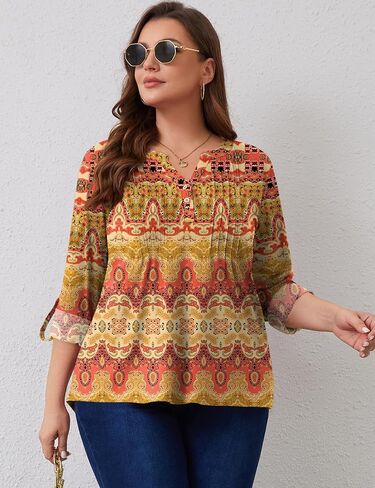 Plus Size Long Sleeve Tops for Women V Neck Henley Long Sleeve Shirts Ladies Loose Button-up Blouses Tunic in Saudi Arabia