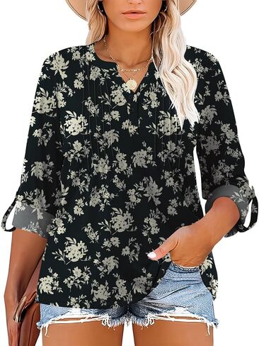Plus Size Long Sleeve Tops for Women V Neck Henley Long Sleeve Shirts Ladies Loose Button-up Blouses Tunic in Saudi Arabia
