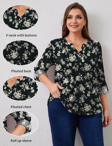 Plus Size Long Sleeve Tops for Women V Neck Henley Long Sleeve Shirts Ladies Loose Button-up Blouses Tunic in Saudi Arabia
