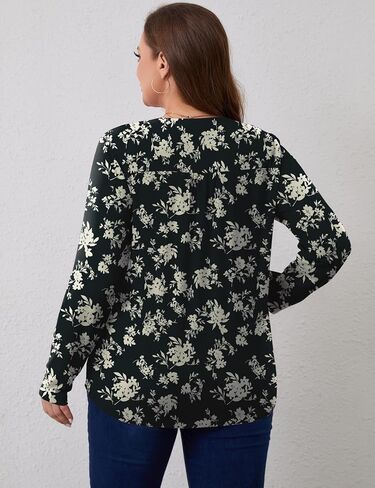 Plus Size Long Sleeve Tops for Women V Neck Henley Long Sleeve Shirts Ladies Loose Button-up Blouses Tunic in Saudi Arabia