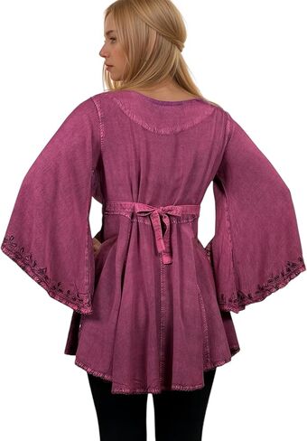 Agan Traders Fall 3/4 Bell Sleeve V Neck Embellishment Bohemian Tops for Women - Sequin Beaded Flared Vintage Women's Blouses in Kuwait